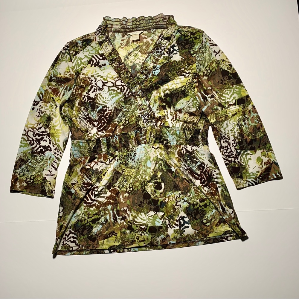 Christopher & Banks top tunic forest print stretchy comfort top women size M